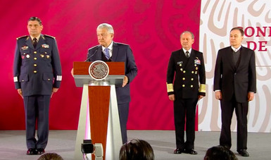 El presidente López Obrador con los titulares de Semar, Sedena y SSPC. Norimex-Gobierno de México