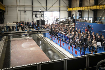 Inicio de la construcción de unsubmarino nuclear francés del  programa SNLE 3G. Imagen. Naval Group