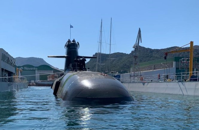 El S-81 Isaac Peral tras la puesta a flote. Foto Navantia