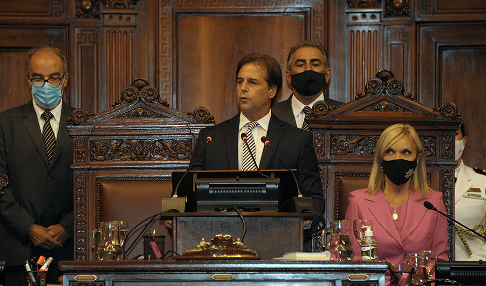 El presidente de Uruguay Lacalle Pou durante sus declaraciones. Foto: Presidencia de Uruguay