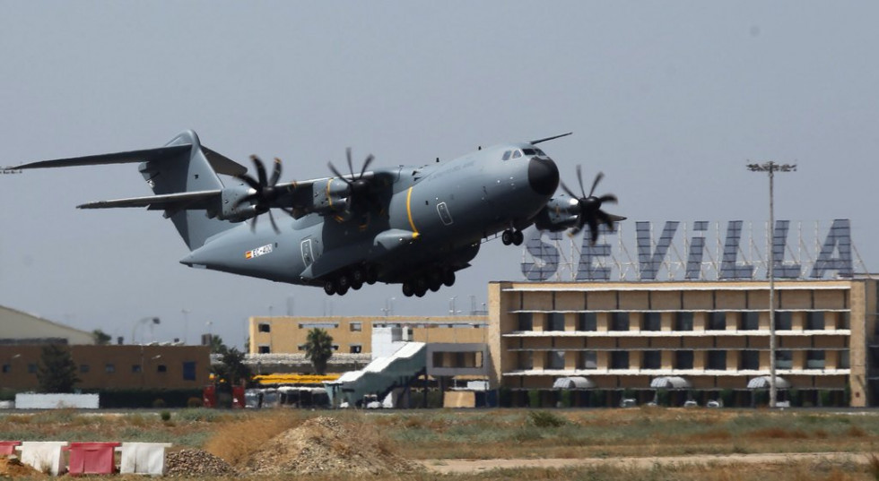 Primer A400M del Ejército del Aire español en Sevilla. Foto: Airbus