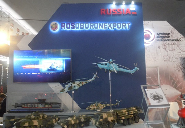 Stand de Rosoboronoexport en el pabellón de Rusia en Sitdef 2017. Foto: Carlos E. Hernández  Infodefensa.com.