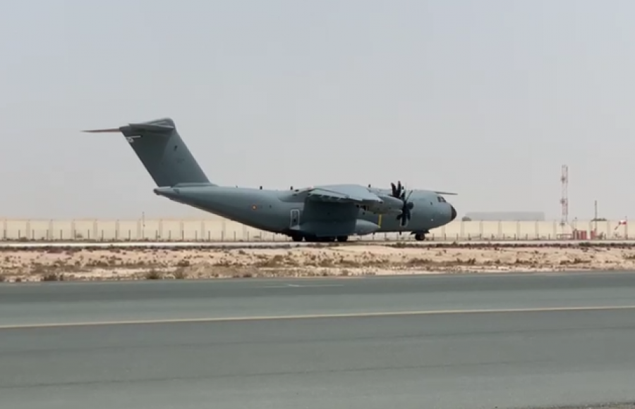 Despegue de Dubai del primer A400M rumbo a Kabul. Foto: Ministerio de Defensa