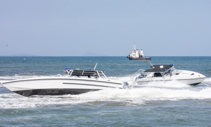 Las lanchas interceptadoras Tampa Yacht donadas por EEUU a Costa Rica. Foto: Ministerio de Seguridad de Costa Rica