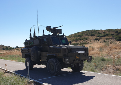 Prueba de los nuevos inhibidores en un RG-31 Nyala. Foto: Ministerio de Defensa