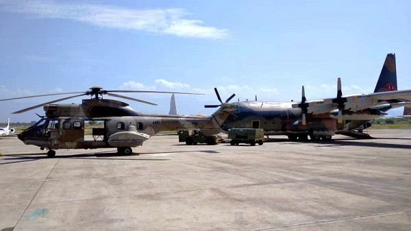 El AS532AC Cougar y C-130H Hercules, recuperados. Foto: Aviación Militar de Venezuela