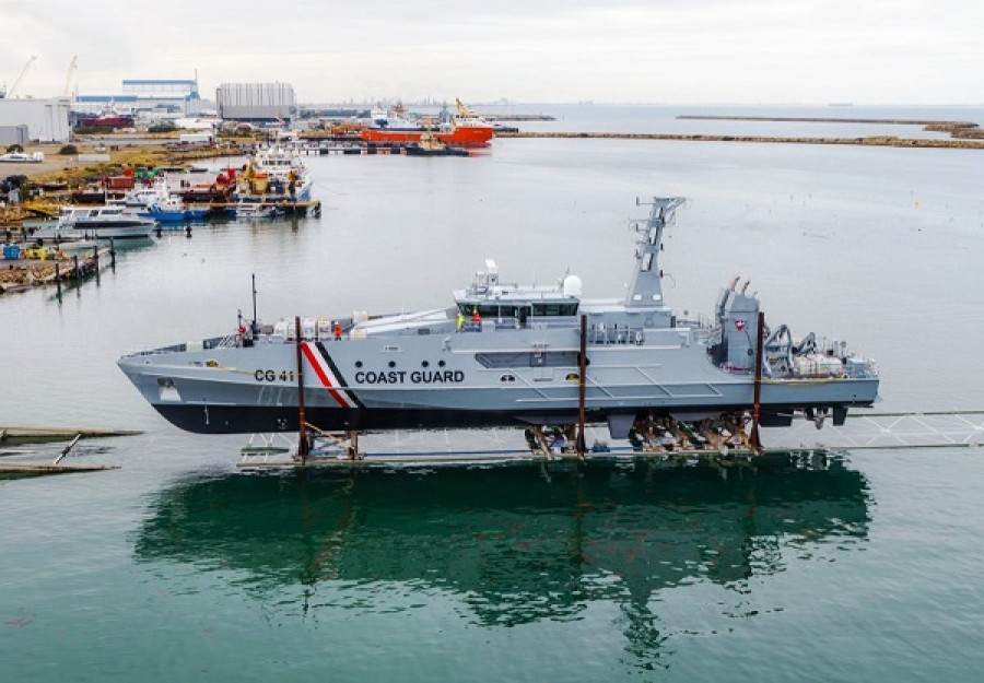 Botadura del GC 41, primero de los dos patrulleros clase Cape. Foto: Austal