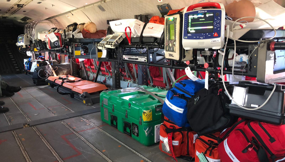 Equipos para la estabilización de pacientes a bordo del C-295. Foto: Ejército del Aire