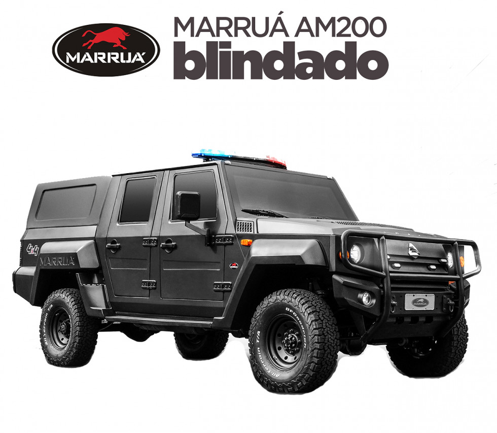 A versão blindada da Marruá AM200 G2 CD, talhada para o trabalho policial.