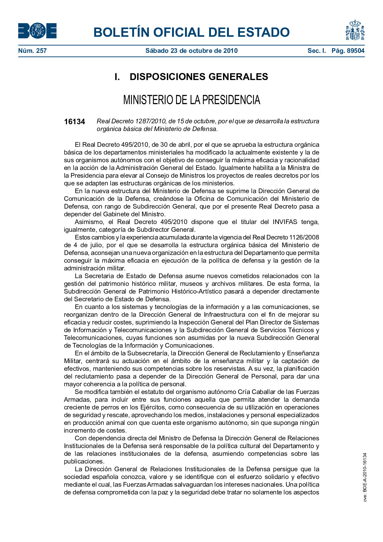 Real Decreto 1287/2010 De 23 De Octubre Por El Que Se Desarrolla La ...