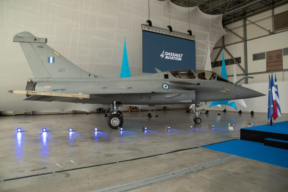 Primer avión de combate Rafale griego. Foto: Ministerio de Defensa de Grecia