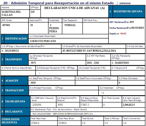 ARMA 8x8 Otokar DeclaracionUnicaAduanasPeru oct2021 Aduanet