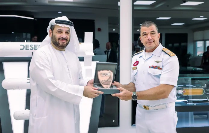 H.e faisal al bannai chairman of edge group and admiral rogerio ramos lage brazilian marine corps material commander