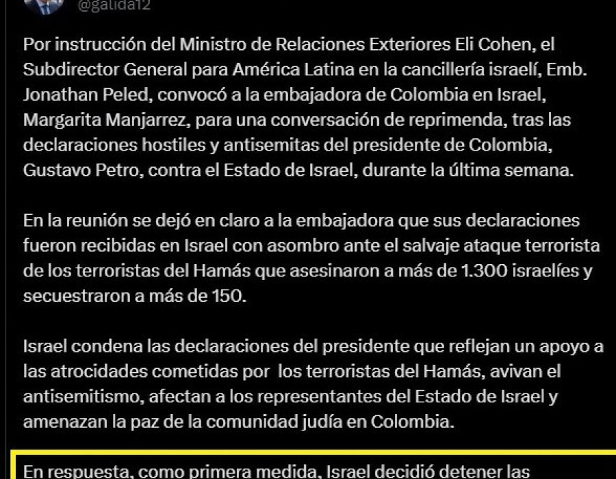 Comunicado del gobierno israelí