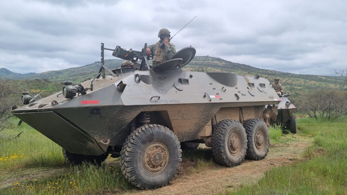 Carros Mowag Famae Piraña 6x6 del Batallón de Infantería Mecanizado del Regimiento de Infantería N1 Buin en el ejercicio Lefkontun II Firma II División Motorizada del Ejército de Chile