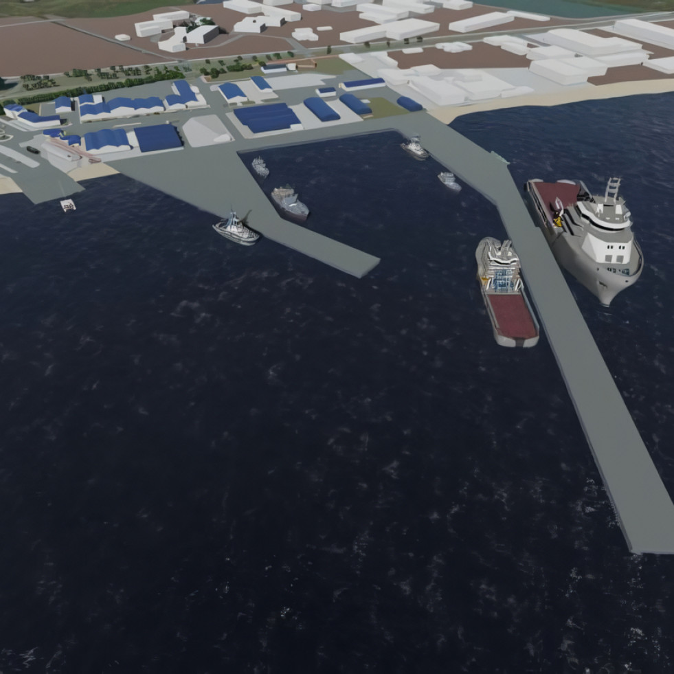 Render de la dársena del proyecto de infraestructura portuaria para la base naval de Punta Arenas Firma Armada de Chile