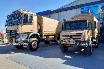 Camiones Mercedes Benz Arocs y Unimog 4000 presentados ppr Kaufmann en Fidae 2024 Firma Nicolás García