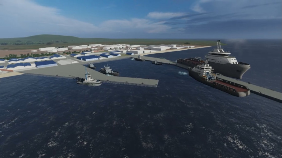 Render de la dársena del proyecto de infraestructura portuaria para la base naval de Punta Arenas de la Tercera Zona Naval Firma Armada de Chile