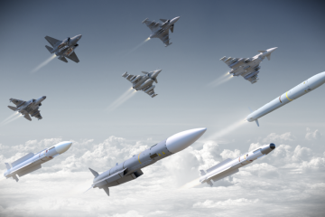 Recreación de distintos misiles de MBDA capacitados para armar aviones Eurofighter, Rafale, F 35, Gripen y KF 21. Imagen. MBDA