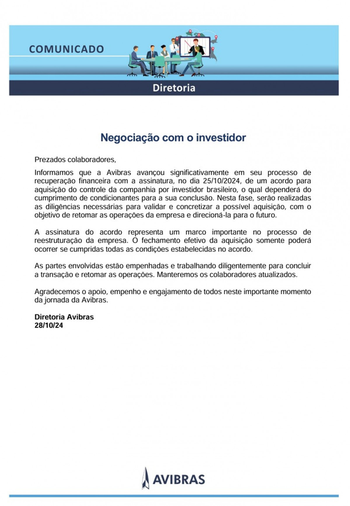 Comunicado avibras investidores