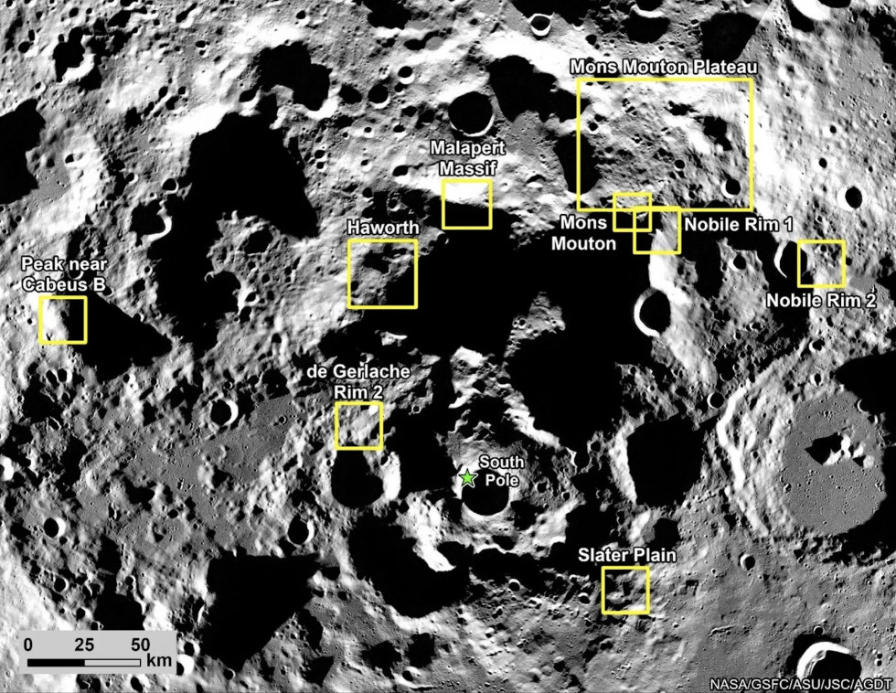 La NASA define nueve posibles regiones para el aterrizaje de Artemisa III en el Polo Sur de la Luna