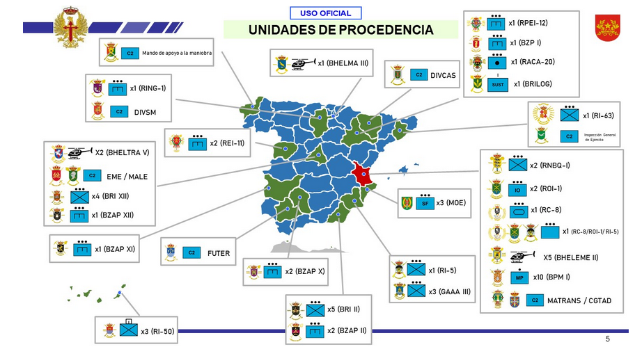 Mapa unidades del Eju00e9rcito de Tierra en Valencia