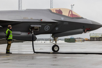 F 35 durante un repostaje con combustible SATF. Foto. Lockheed Martin