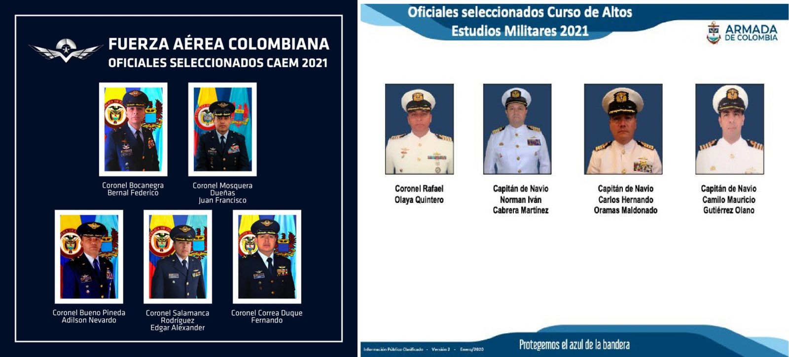 Colombia llama a cursos de general y almirante a 21 coroneles y